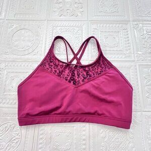 Everlast Sports Bra Large Mesh Leopard‎ Print Front Strappy Back Maroon EUC Gym